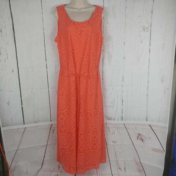Tacera Dresses & Skirts - Women's Tacera Salmon Orange Lace Maxi Dress